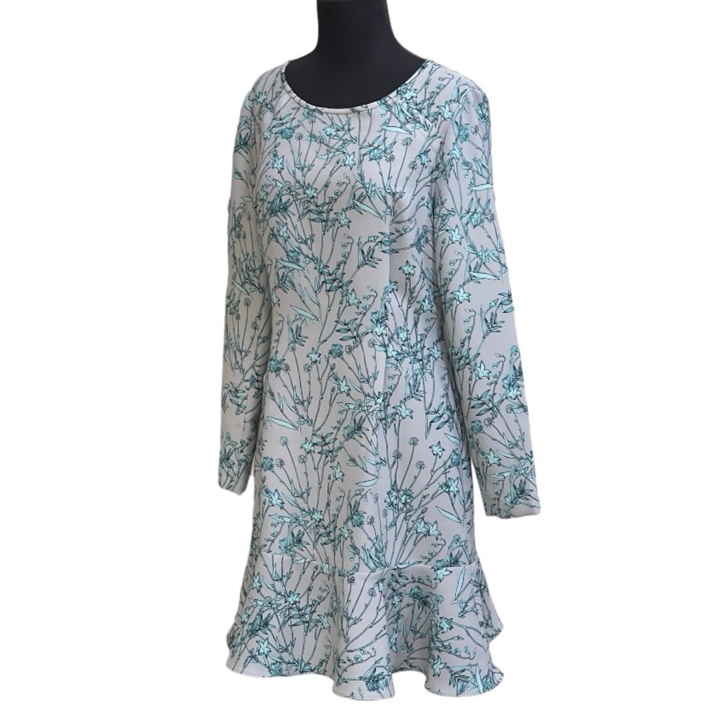 Banana Republic Blue Gray Floral Drop Waist Dress Women’s Sz 6 Long Sleeves